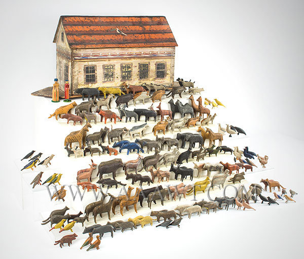Antique Toy, Noah's Ark, 19th Century, 200+ Animals, angle view